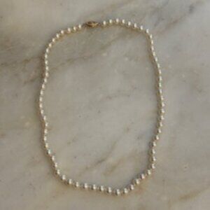 Classic 16" Akoya choker real pearls necklace-14K gold clasp